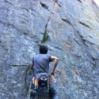 Sigi climbing a 7b trad route