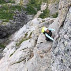 Barbara is checking out the next tricky section at a good rest position