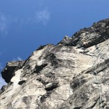 Sigi in a long route in the upper section