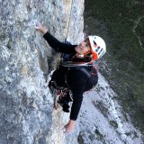 Sigi in the traverse which he wants to free climb (Photo: Caro)
