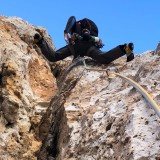 Sigi in the overhanging crack (Photo: Caro)