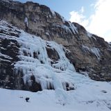 Sigi in front of the ice falls Chantalmania and Il Sogno di Luca (Photo: Richard)