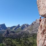 Sigi climbing the first traverse
