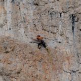 Climbing carefully to the next belay already in sight