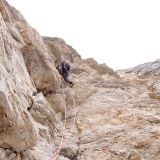 Sigi climbs the poorly protected dihedral due to the incorrect topo