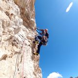 Sigi climbing the second crux