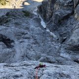 The route leads over steep and grippy rock to the summit