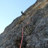 Sigi enjoys the overhanging cruxes