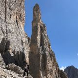 Barbara in front of a spire which should be great to climb