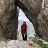  Barbara at the jammed rock just above the beginning of the route Wiessner-Kees 