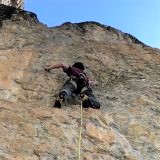 Sigi climbing the route Un coeur pour deux ...