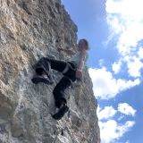 Barbara trying the route Pour Florence