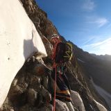 Sigi on a ramp after crossing the bergschrund