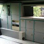 Genuine interior: storage space and kitchenette